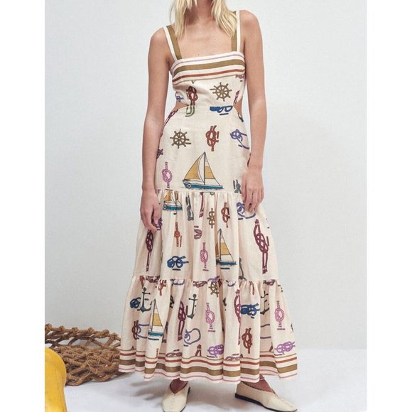 Alemais Dresses & Skirts - Alemais Ships Ahoy Print Midi Long Sun Dress Ropes Sailing Cut Out Boat AU 4